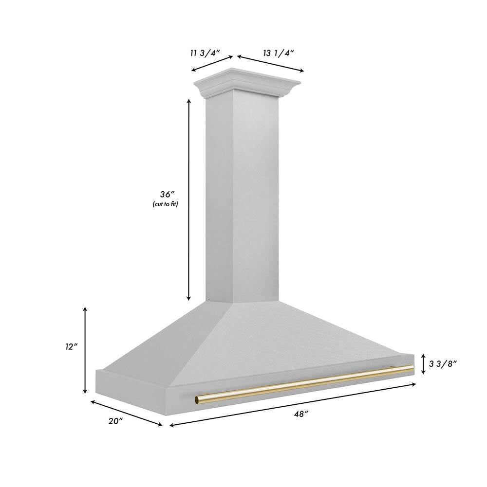 48'' Autograph Edition DuraSnow Stainless Steel Range Hood with DuraSnow Stainless Steel Shell and Champagne Bronze Handle