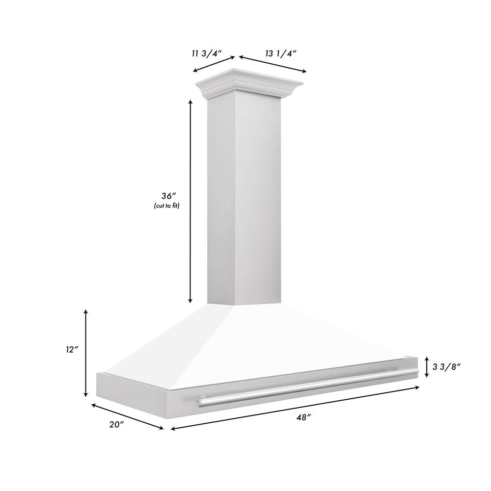 48'' DuraSnow Stainless Steel Range Hood with White Matte Shell and Stainless Steel Handle