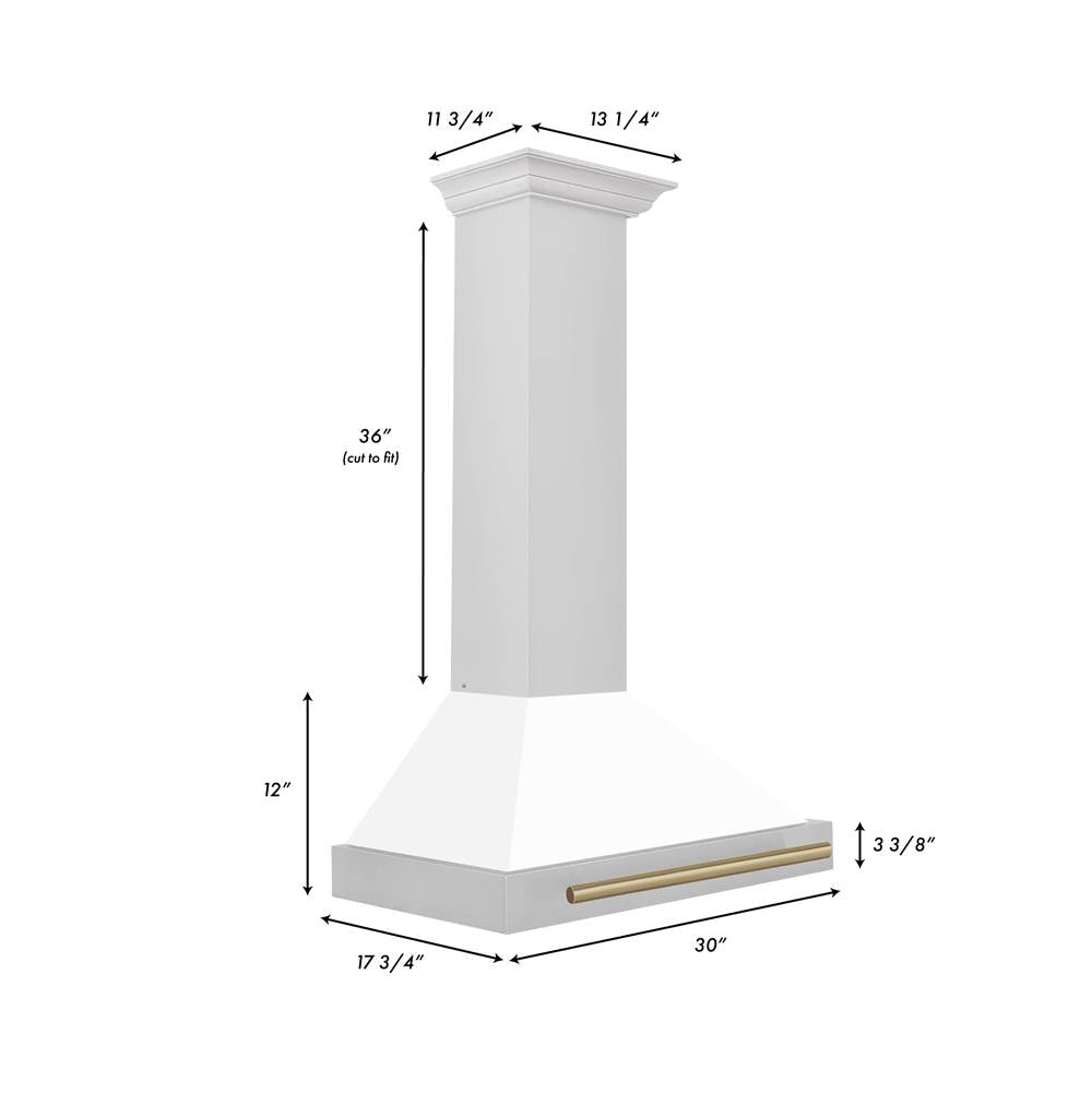 30'' Autograph Edition Stainless Steel Range Hood with White Matte Shell and Champagne Bronze Accents