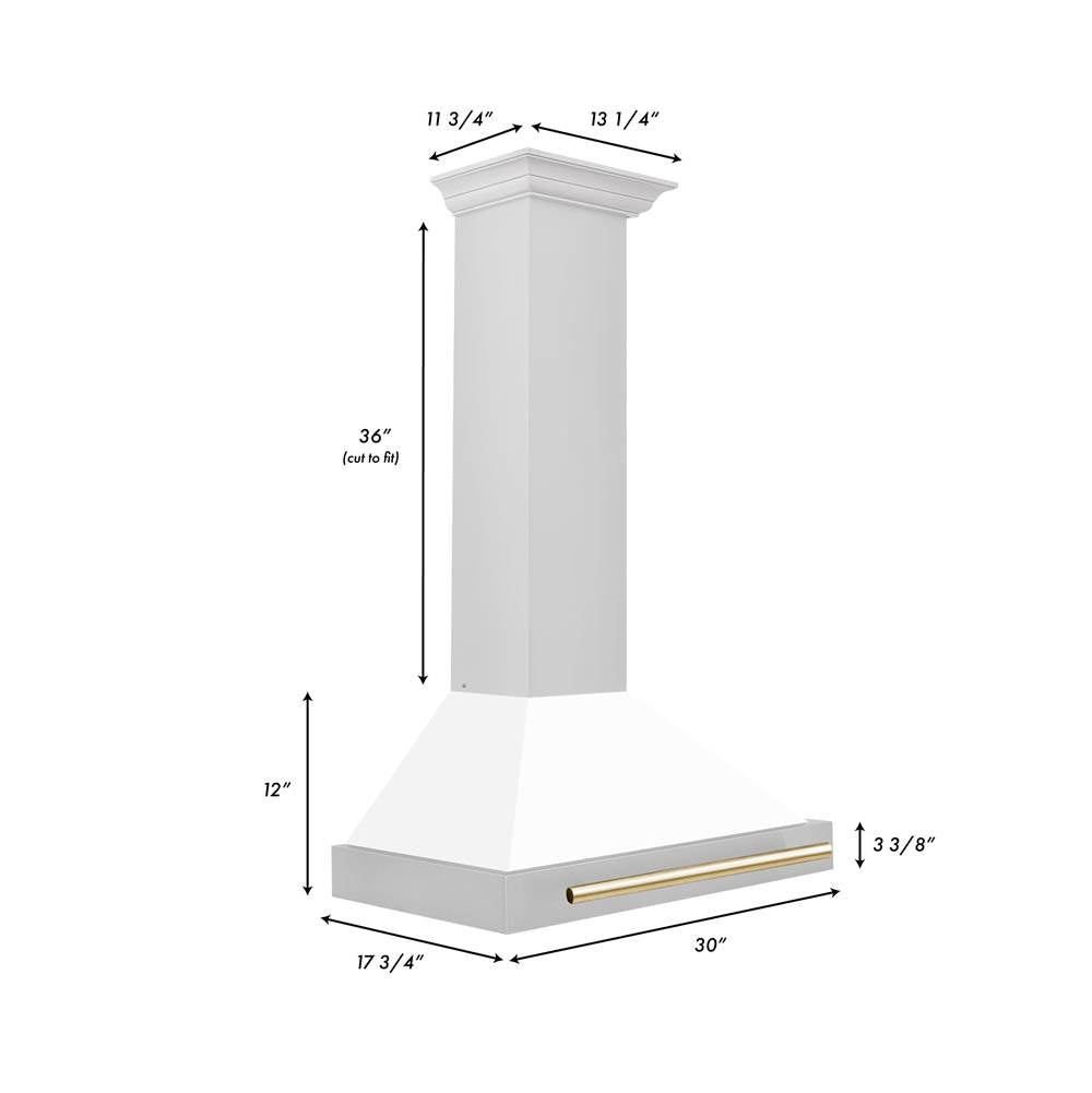 30'' Autograph Edition Stainless Steel Range Hood with White Matte Shell and Champagne Bronze Accents