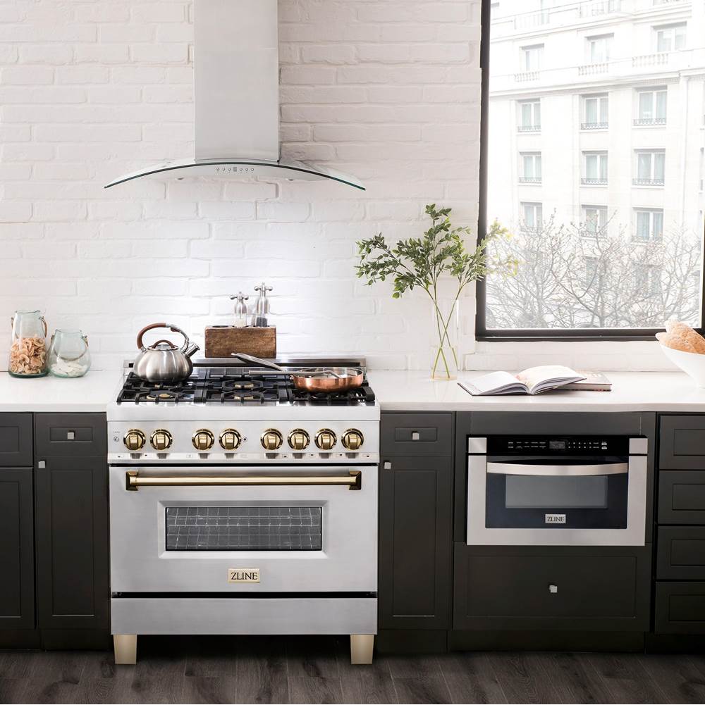Autograph Edition 36'' 4.6 cu.' Dual Fuel Range with Gas Stove and Electric Oven in Stainless Steel with Champagne Bronze Accents