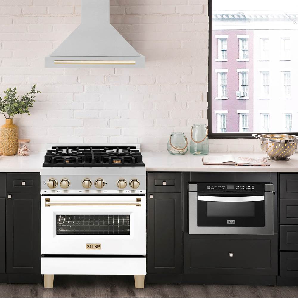 30'' Autograph Edition Stainless Steel Range Hood with Stainless Steel Shell and Champagne Bronze Accents