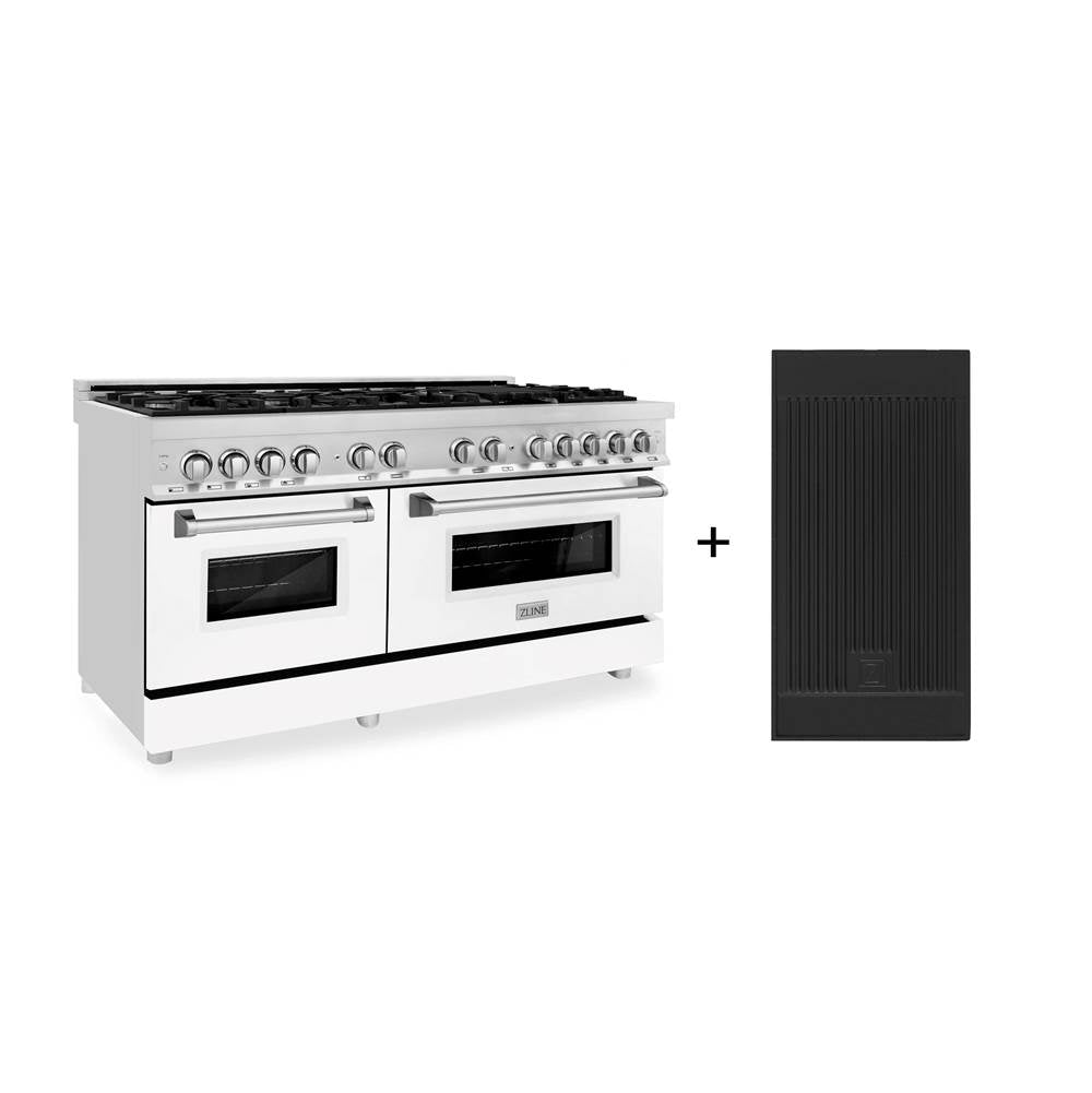 Z-Line - 60'' 7.4 cu. ft. Electric Oven and Gas Cooktop Dual Fuel Range with Griddle and White Matte Door in Stainless Steel