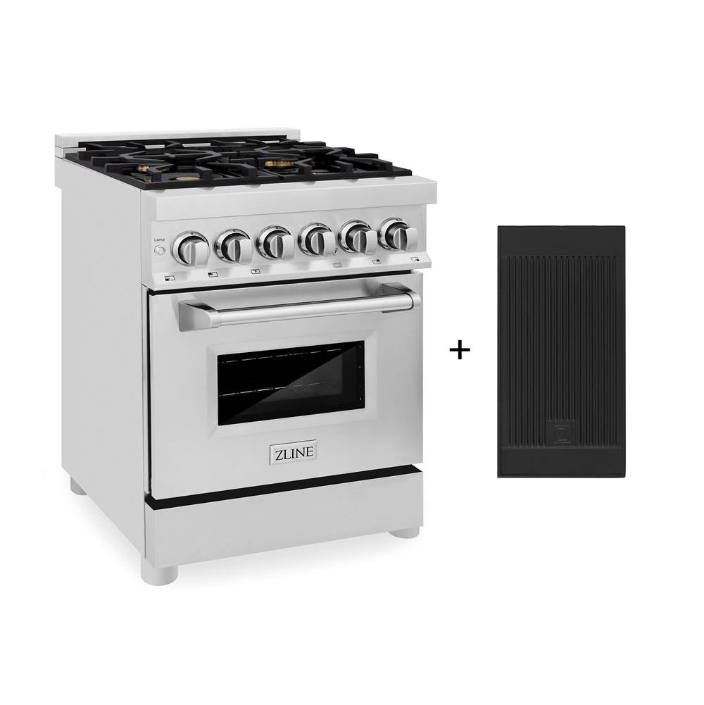 Z-Line - 24'' 2.8 cu. ft. Electric Oven and Gas Cooktop Dual Fuel Range with Griddle and Brass Burners in Stainless Steel