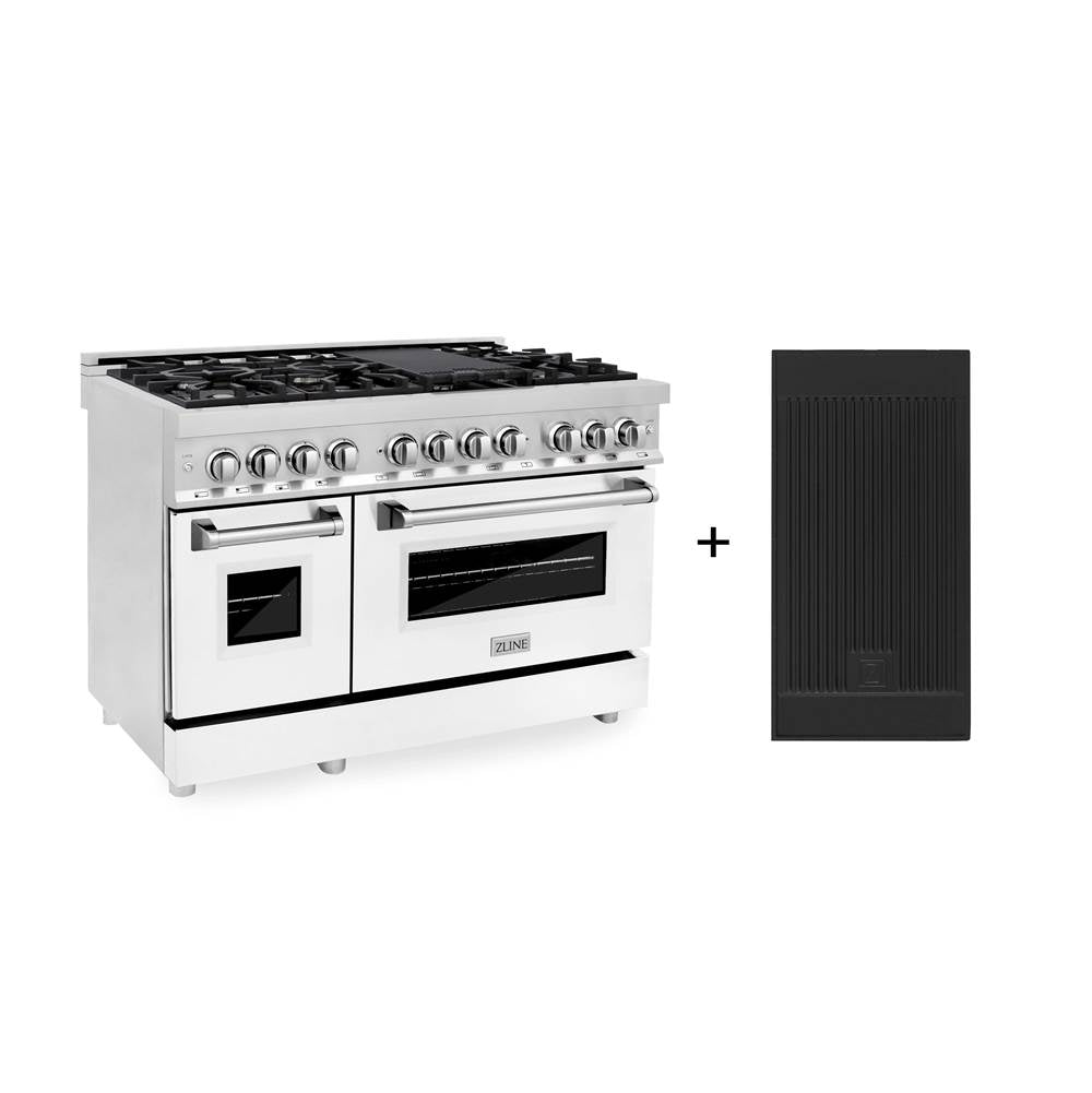 Z-Line - 48'' 6.0 cu. ft. Electric Oven and Gas Cooktop Dual Fuel Range with Griddle and White Matte Door in Stainless Steel