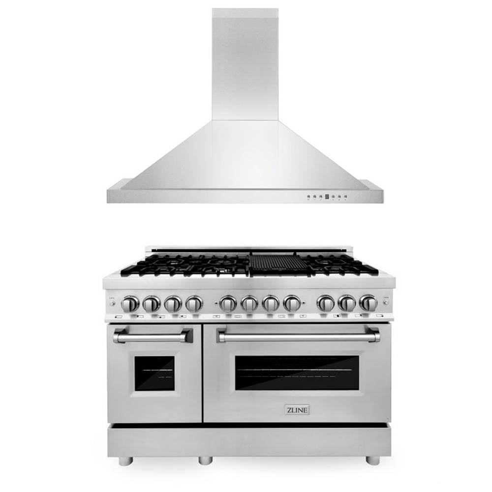 Z-Line - 48'' Kitchen Package with Stainless Steel Dual Fuel Range and Convertible Vent Range Hood - Stainless Steel