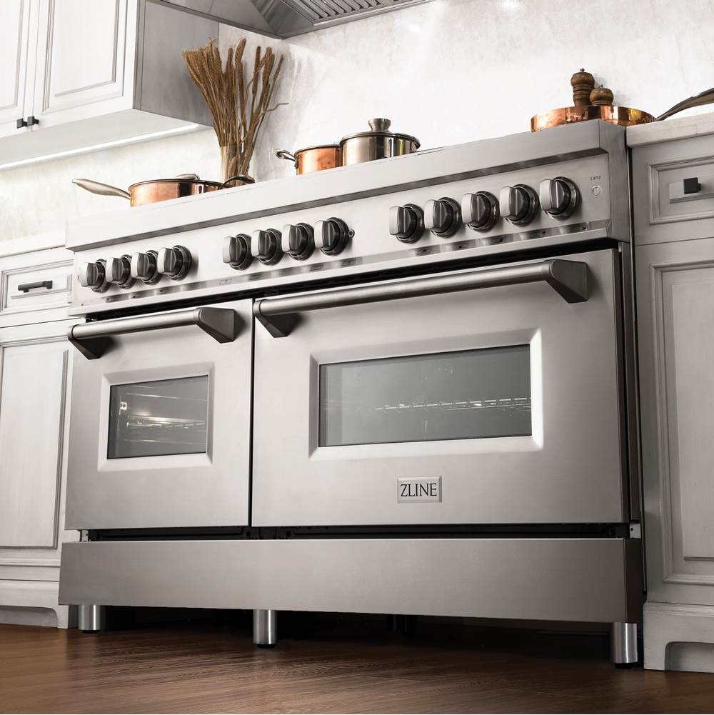 60'' Professional 6.0 cu.' 7 Dual Fuel Range in DuraSnow Stainless Steel with Brass Burners