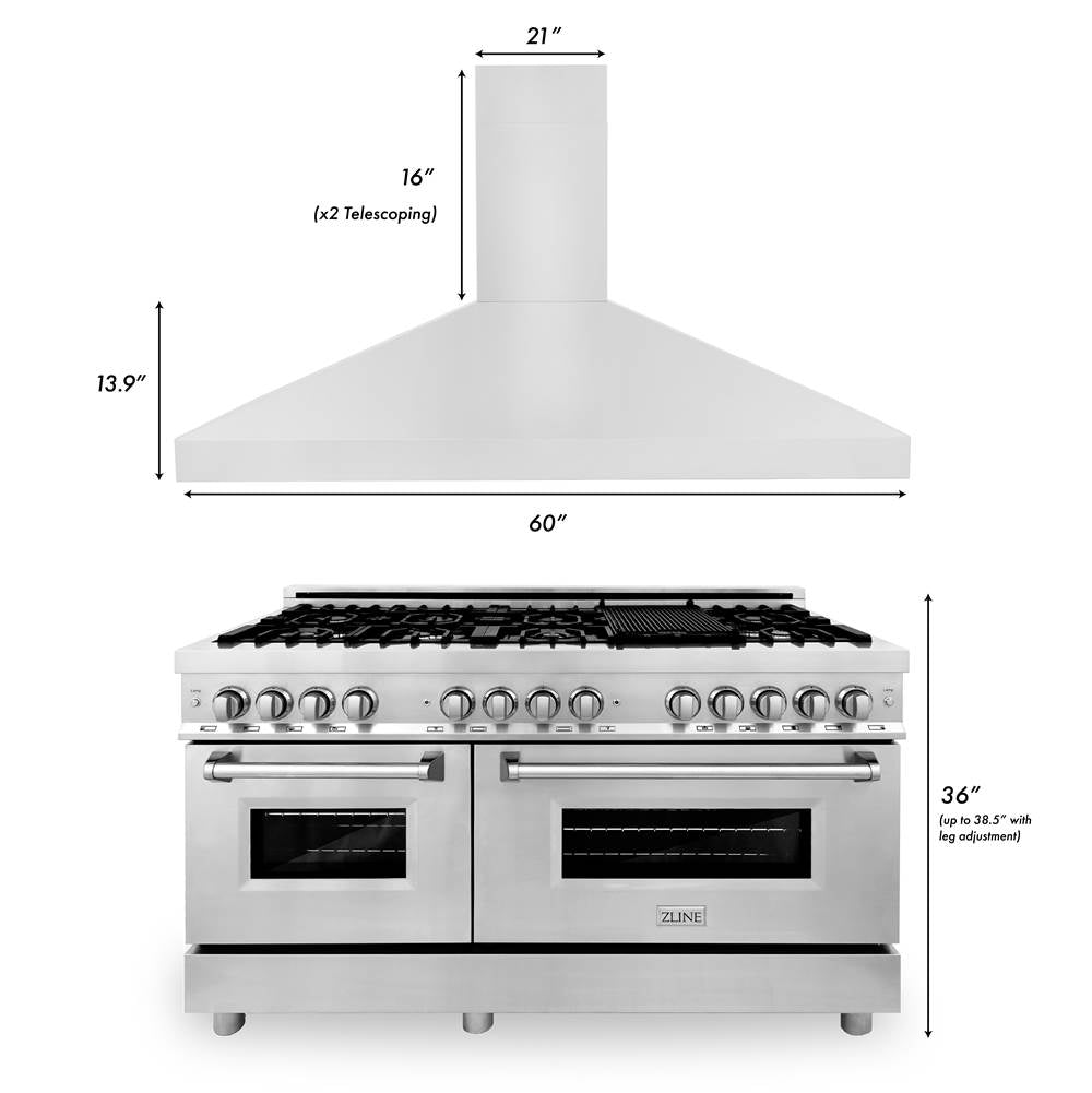 60'' Kitchen Package with Stainless Steel Dual Fuel Range and Convertible Vent Range Hood