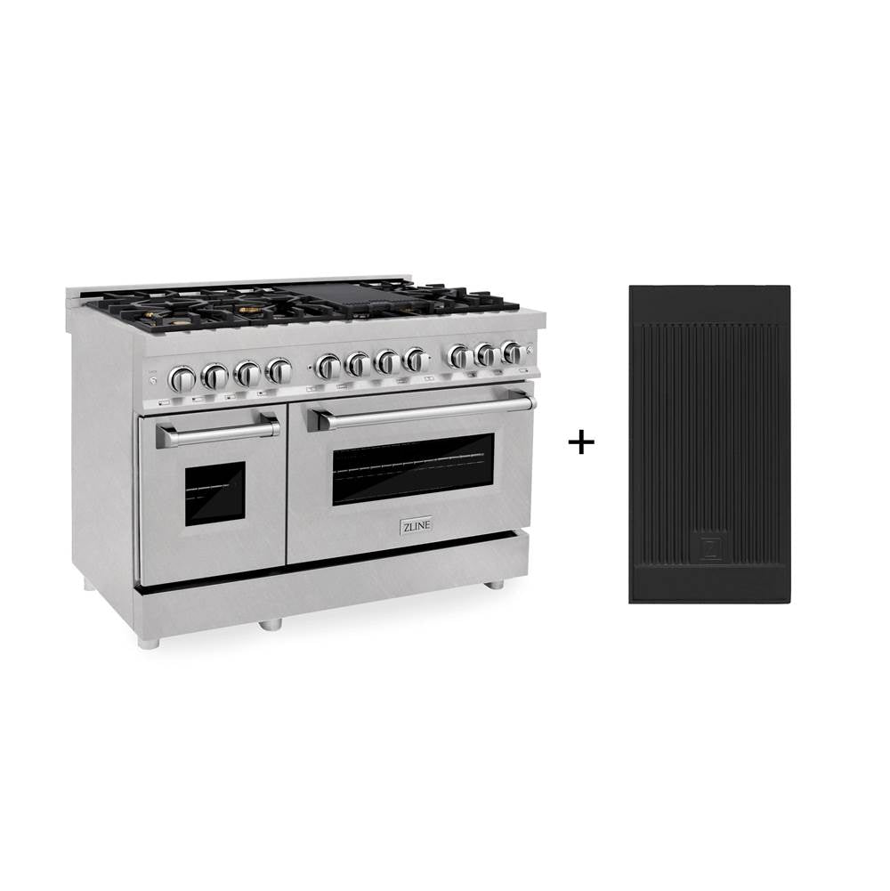 Z-Line - 48'' 6.0 cu. ft. Electric Oven and Gas Cooktop Dual Fuel Range with Griddle and Brass Burners in Fingerprint Resistant Stainless