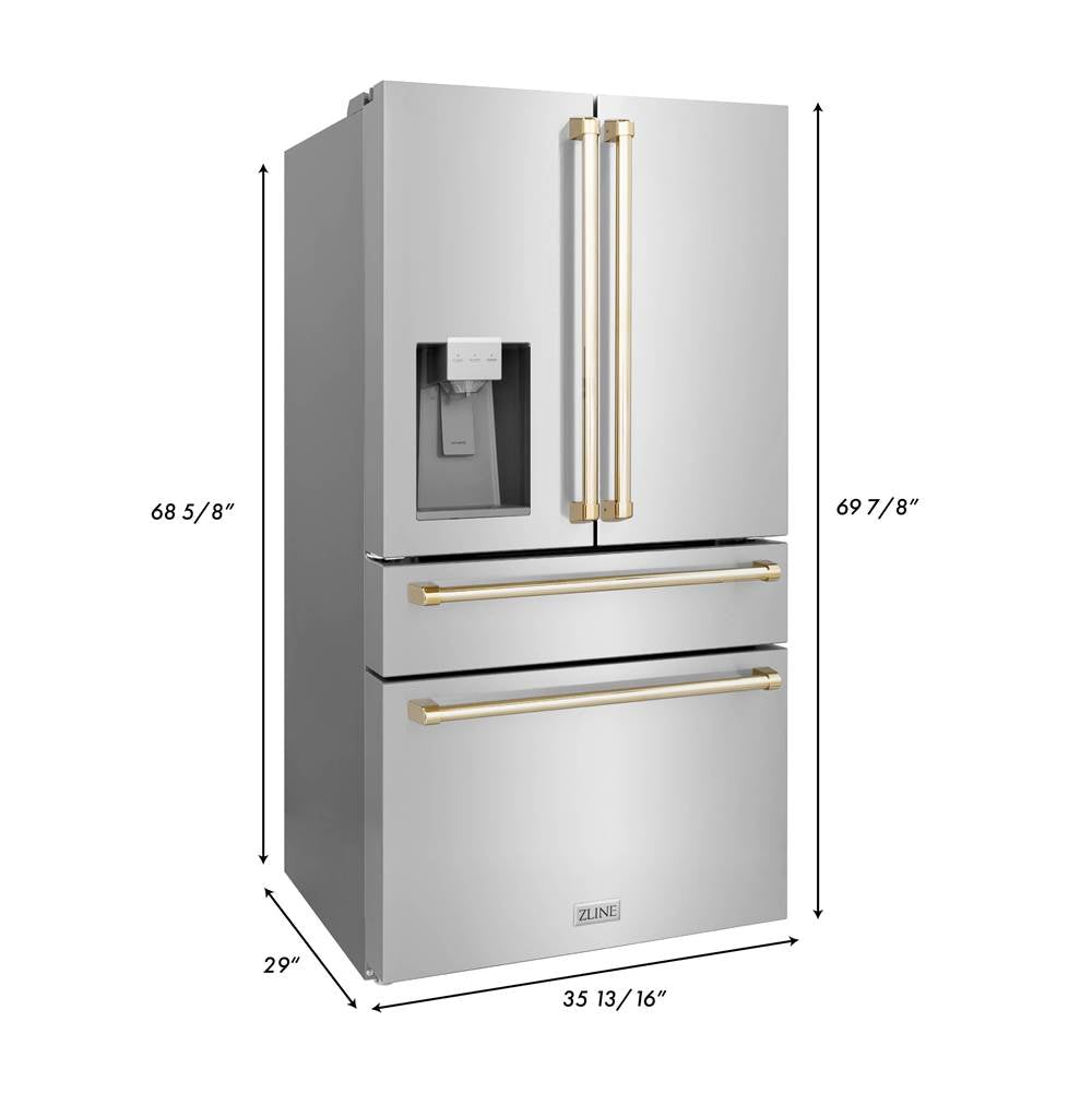 36'' Autograph Edition 21.6 cu. ft Freestanding French Door Refrigerator with Water and Ice Dispenser in Fingerprint Resistant Black Stainless Steel with Gold Handles