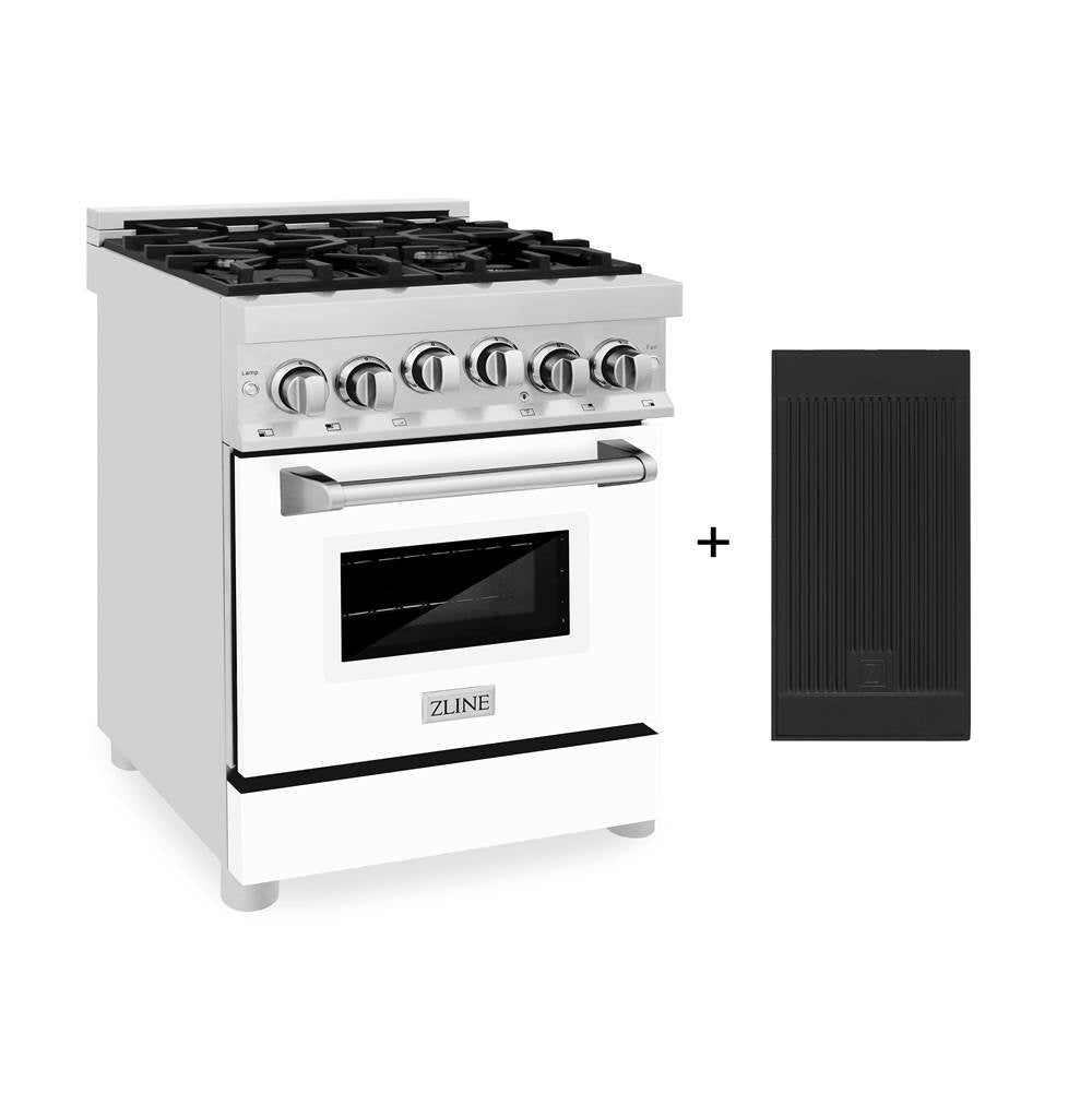 Z-Line - 24'' 2.8 cu. ft. Gas Oven and Gas Cooktop Range with Griddle and White Matte Door in Stainless Steel