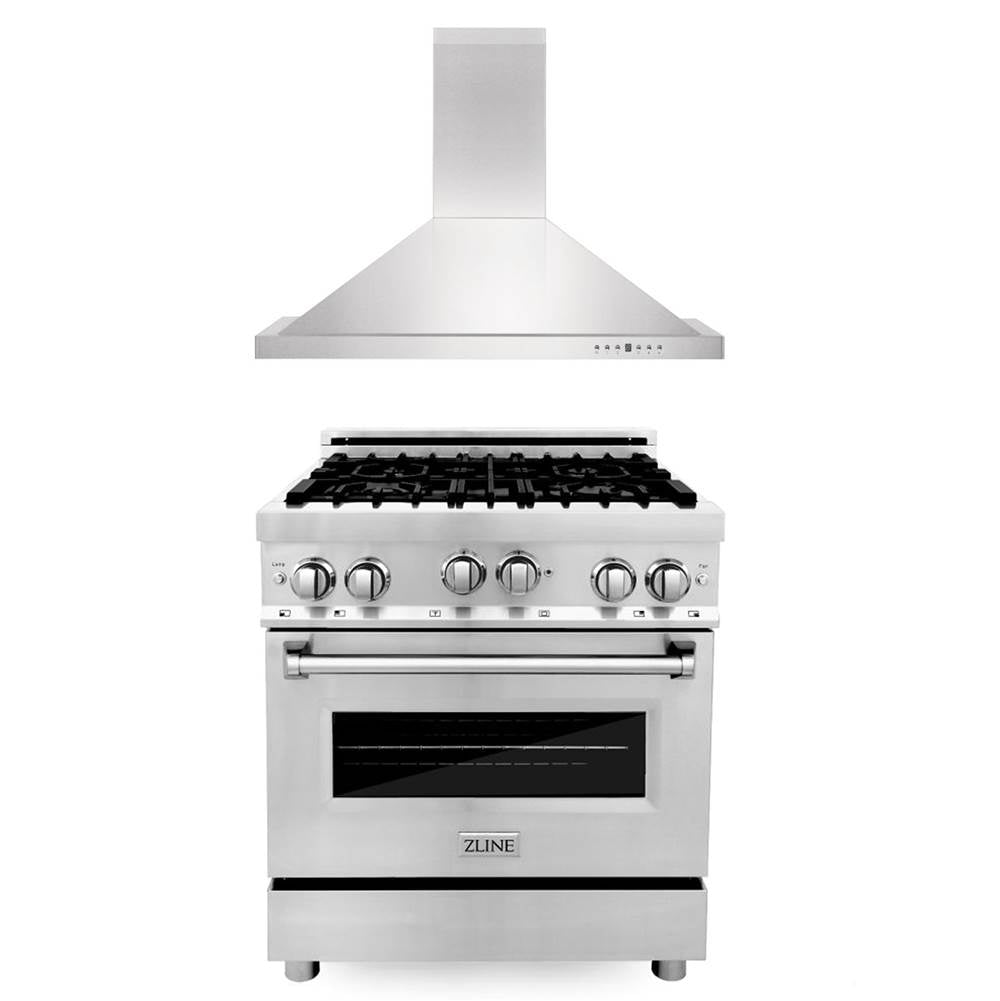 Z-Line - 30'' Kitchen Package with Stainless Steel Gas Range and Convertible Vent Range Hood - Stainless Steel