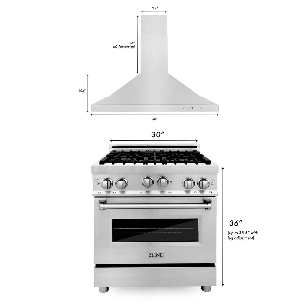 30'' Kitchen Package with Stainless Steel Gas Range and Convertible Vent Range Hood