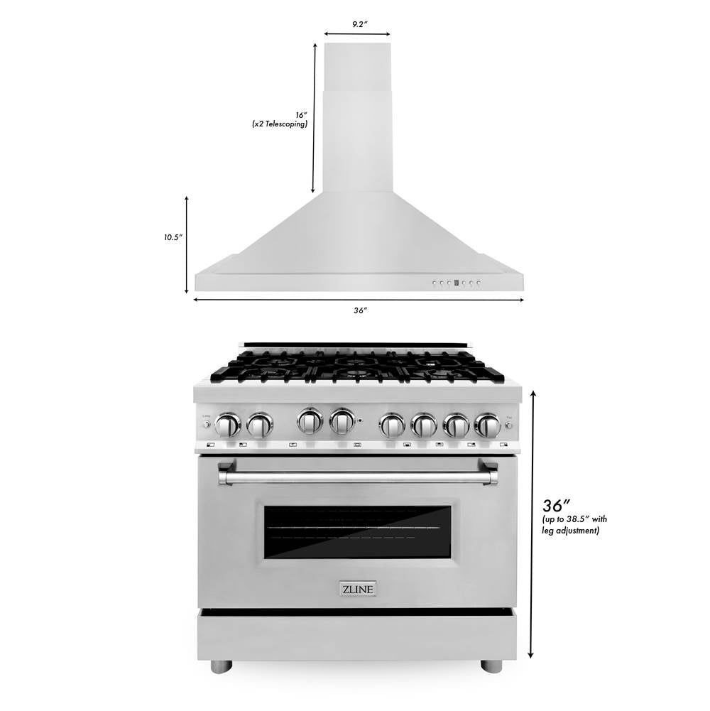 36'' Kitchen Package with Stainless Steel Gas Range and Convertible Vent Range Hood