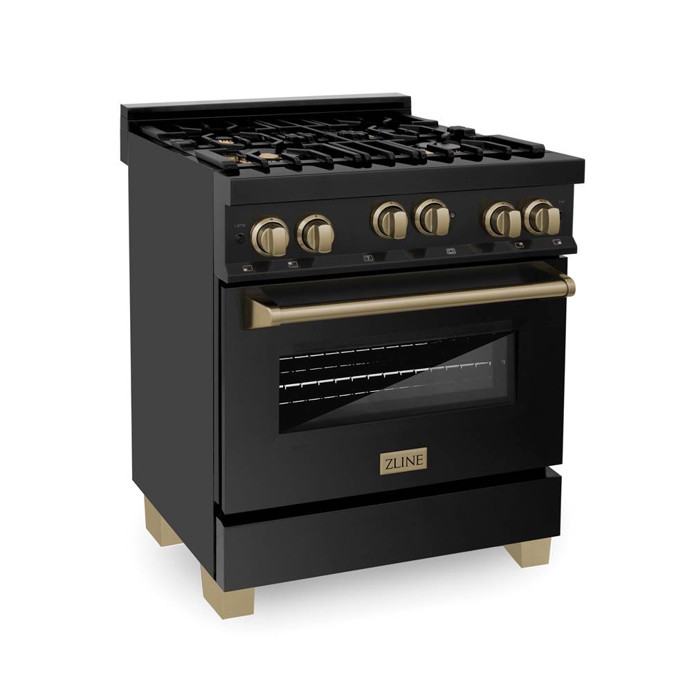 Z-Line - Autograph Edition 30'' 4.0 cu.' Range with Gas Stove and Gas Oven in Black Stainless Steel with Champagne Bronze Accents - Champagne Bronze