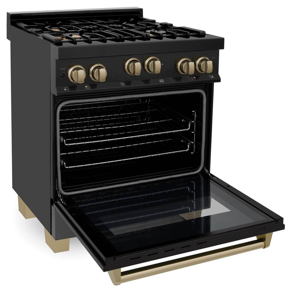 Autograph Edition 30'' 4.0 cu.' Range with Gas Stove and Gas Oven in Black Stainless Steel with Champagne Bronze Accents