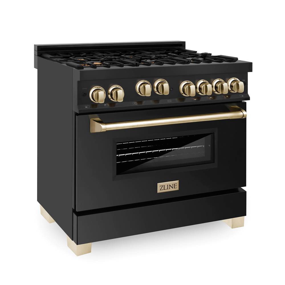 Z-Line - Autograph Edition 36'' 4.6 cu.' Range with Gas Stove and Gas Oven in Black Stainless Steel with Gold Accents