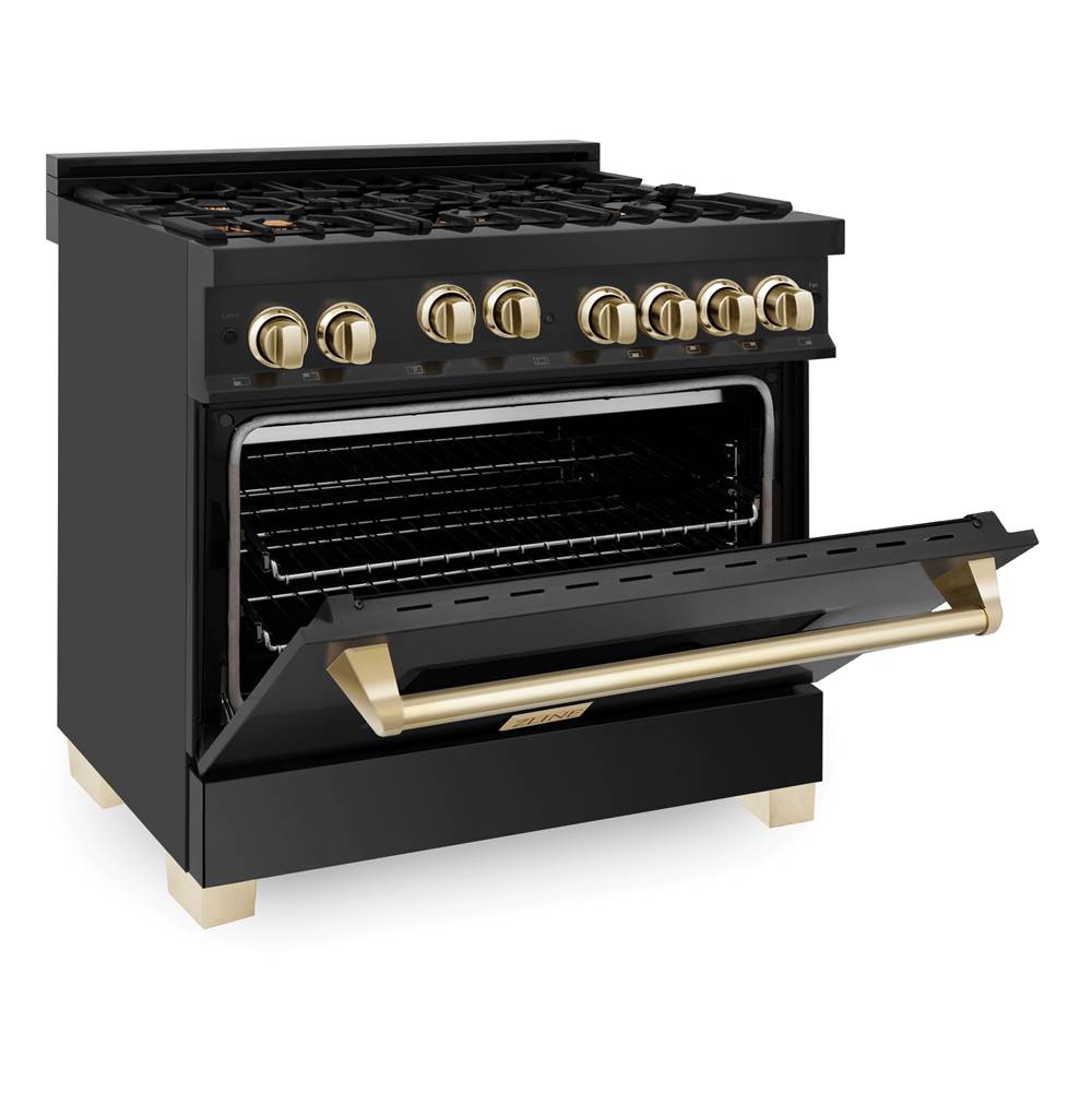 Autograph Edition 36'' 4.6 cu.' Range with Gas Stove and Gas Oven in Black Stainless Steel with Champagne Bronze Accents