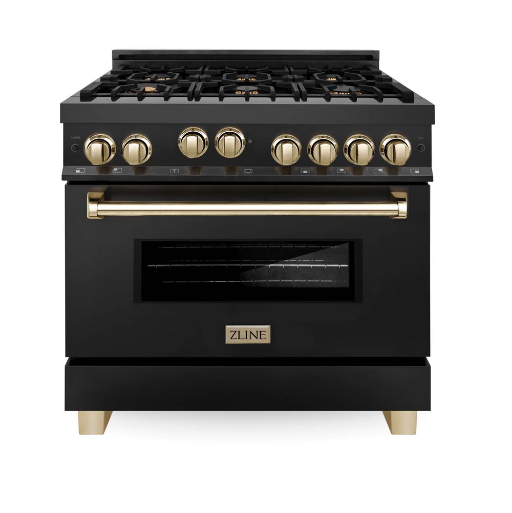Autograph Edition 36'' 4.6 cu.' Range with Gas Stove and Gas Oven in Black Stainless Steel with Champagne Bronze Accents