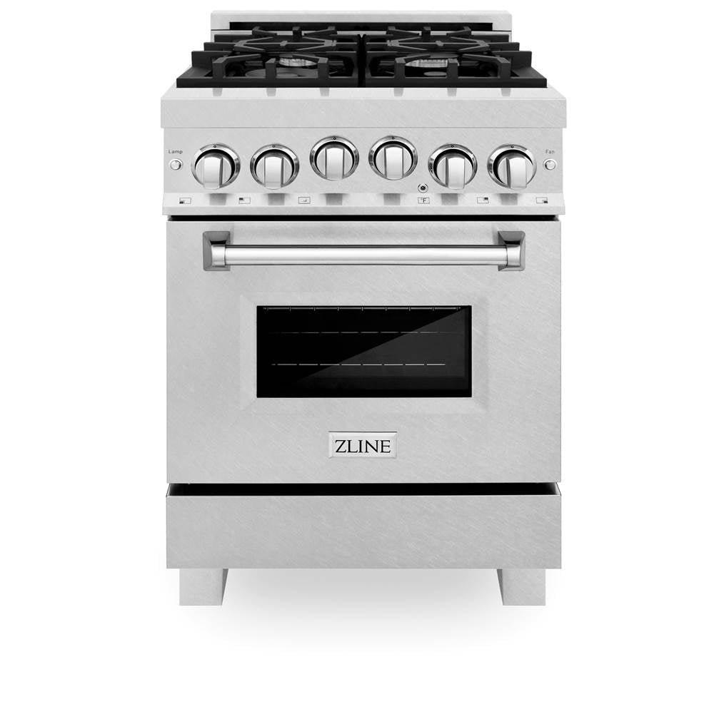 Z-Line - 24'' 2.8 cu.' Range with Gas Stove and Gas Oven in DuraSnow Stainless Steel with Brass Burners - DuraSnow Stainless Steel