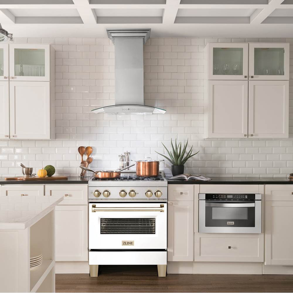 30'' 4.0 cu.' Range with Gas Stove and Gas Oven in DuraSnow Stainless Steel with White Matte Door and Champagne Bronze Accents