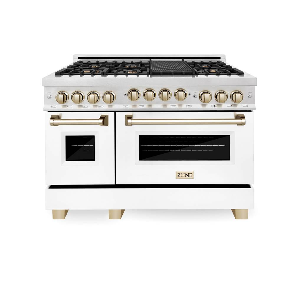 48'' 6.0 cu.' Range with Gas Stove and Gas Oven in DuraSnow Stainless Steel with White Matte Door and Champagne Bronze Accents