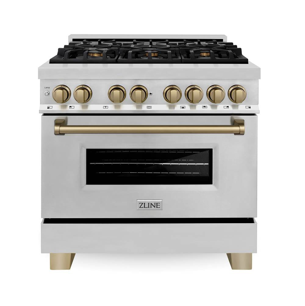 Autograph Edition 36'' 4.6 cu.' Range with Gas Stove and Gas Oven in Stainless Steel with Champagne Bronze Accents