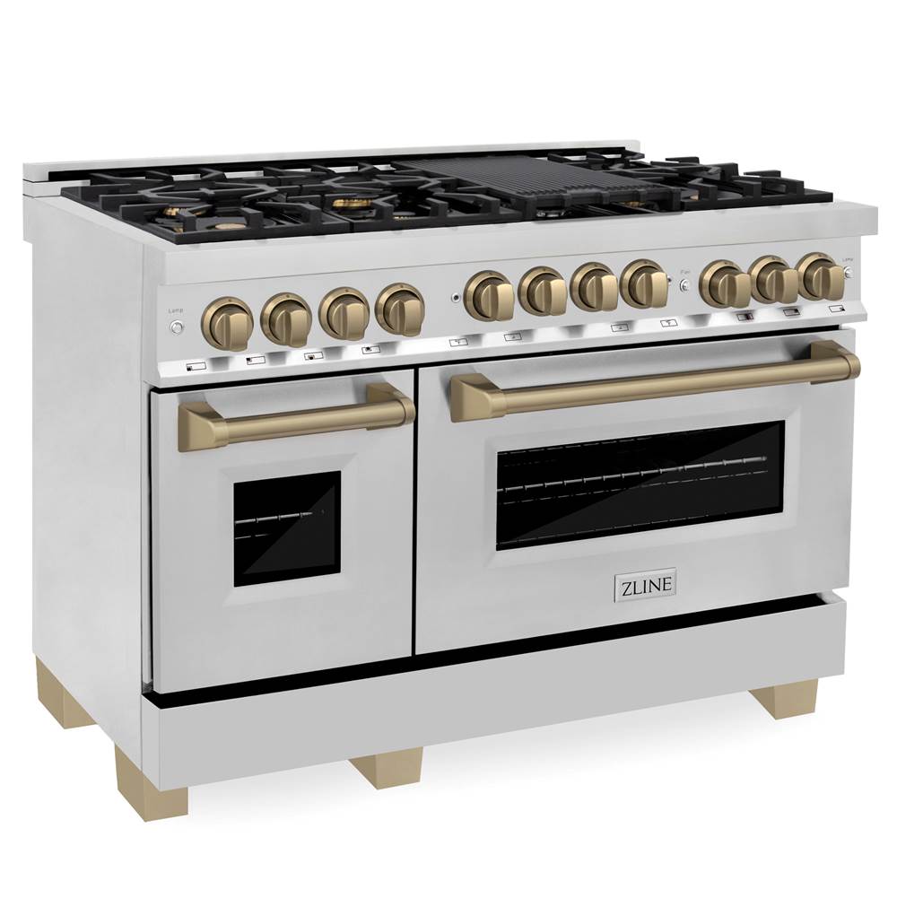 Z-Line - Autograph Edition 48'' 6.0 cu.' Range with Gas Stove and Gas Oven in Stainless Steel with Champagne Bronze Accents - Champagne Bronze