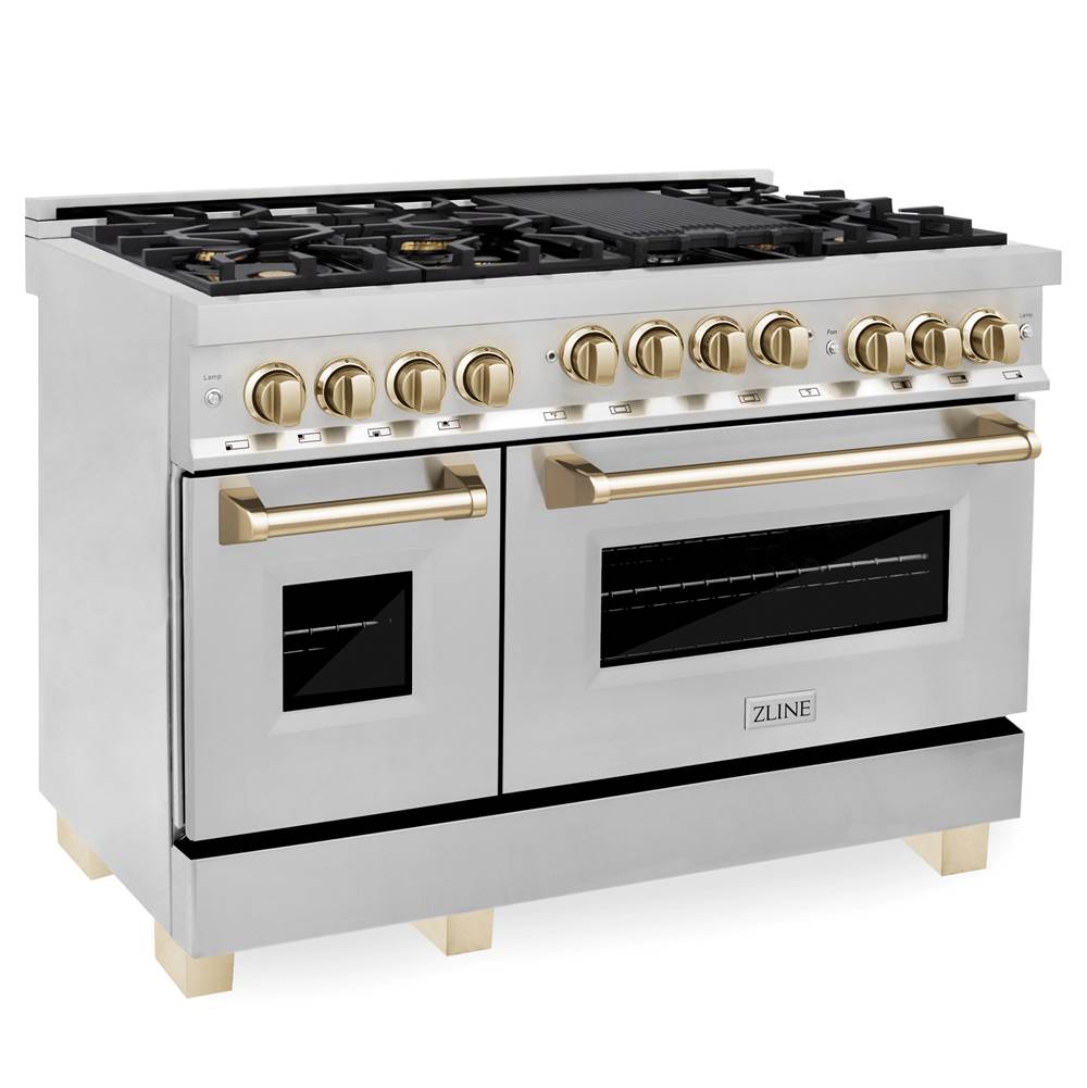 Z-Line - Autograph Edition 48'' 6.0 cu.' Range with Gas Stove and Gas Oven in Stainless Steel with Gold Accents