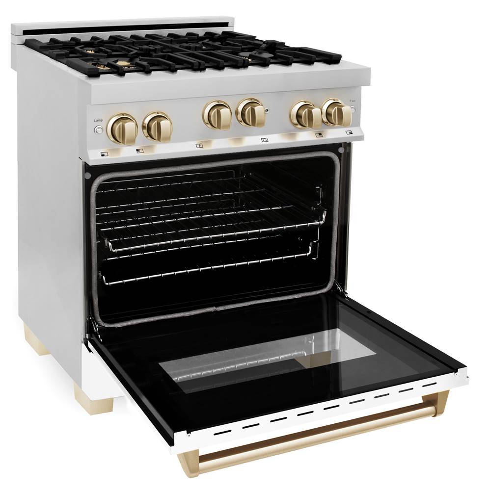 Autograph Edition 30'' 4.0 cu.' Range with Gas Stove and Gas Oven in Stainless Steel with White Matte Door and Champagne Bronze Accents