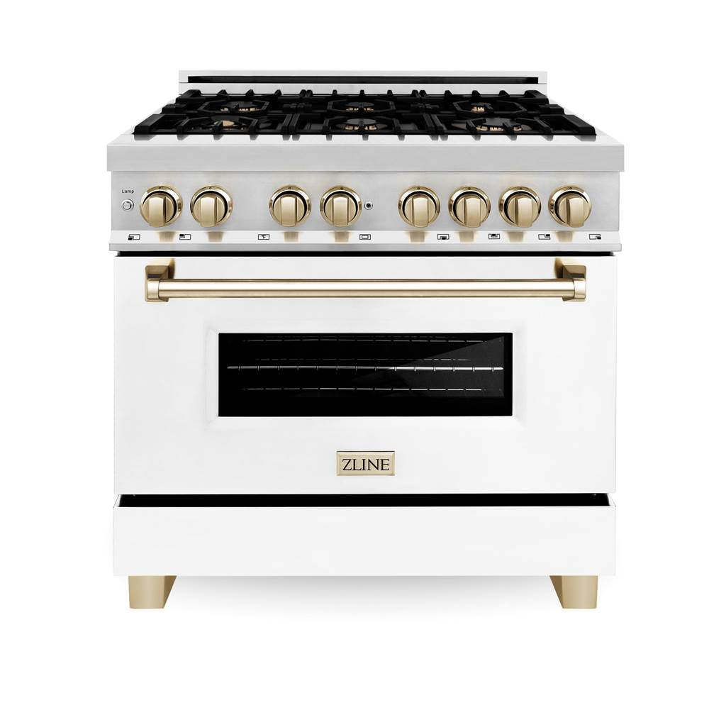Autograph Edition 36'' 4.6 cu.' Range with Gas Stove and Gas Oven in Stainless Steel with White Matte Door and Champagne Bronze Accents