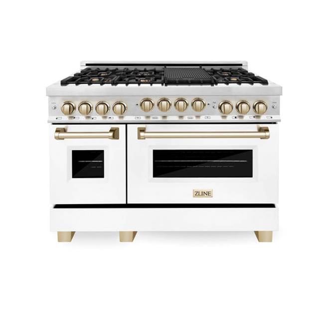 Autograph Edition 48'' 6.0 cu.' Range with Gas Stove and Gas Oven in Stainless Steel with White Matte Door and Champagne Bronze Accents