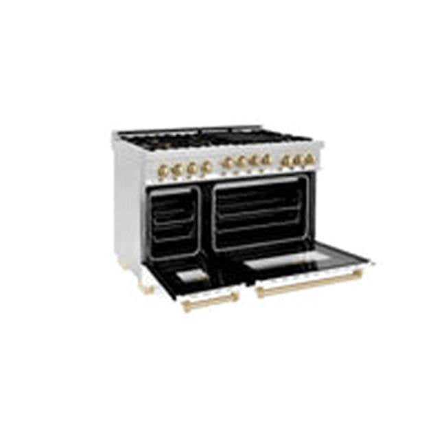 Autograph Edition 48'' 6.0 cu.' Range with Gas Stove and Gas Oven in Stainless Steel with White Matte Door and Champagne Bronze Accents