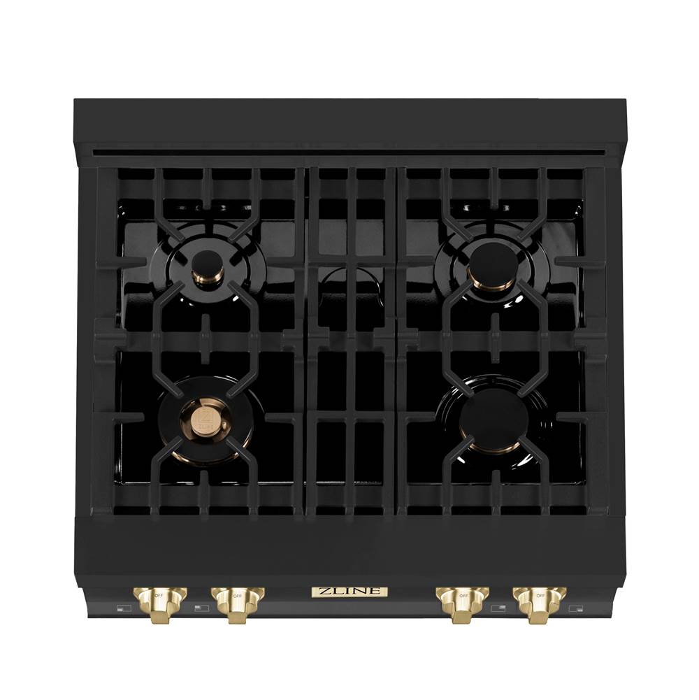 Autograph Edition 30'' Porcelain Rangetop with 4 Gas Burners in Black Stainless Steel and Champagne Bronze Accents