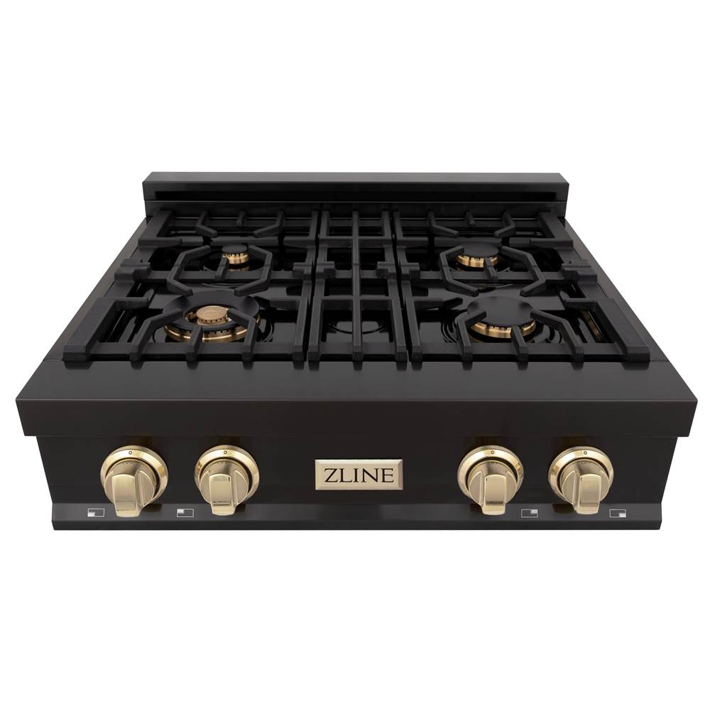 Autograph Edition 30'' Porcelain Rangetop with 4 Gas Burners in Black Stainless Steel and Champagne Bronze Accents
