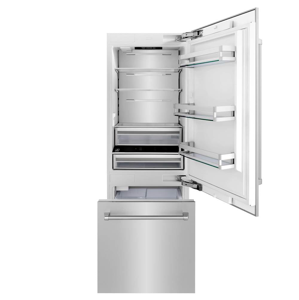 30'' 16.1 cu. ft. Built-In 2-Door Bottom Freezer Refrigerator with Internal Water and Ice Dispenser in Stainless Steel