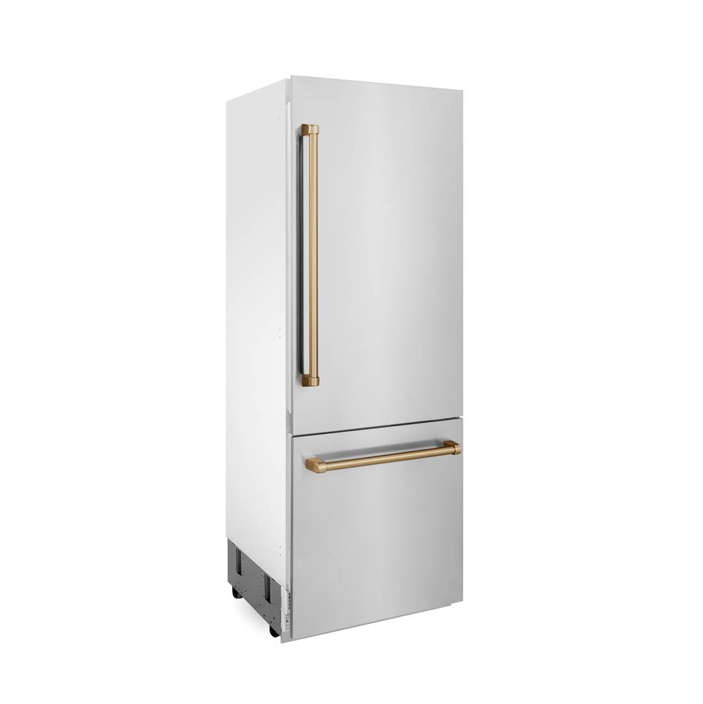 30 Autograph Edition 16.1 cu. ft. Built-in 2-Door Bottom Freezer Refrigerator with Internal Water and Ice Dispenser in Stainless Steel with Champagne Bronze Accents