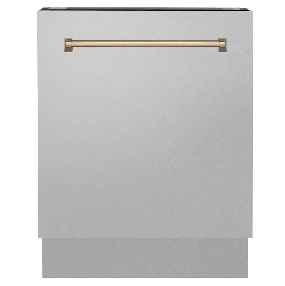 Z-Line - Autograph Edition 24'' 3rd Rack Top Control Tall Tub Dishwasher in DuraSnow Stainless Steel with Champagne Bronze Handle, 51dBa - DuraSnow Stainless Steel