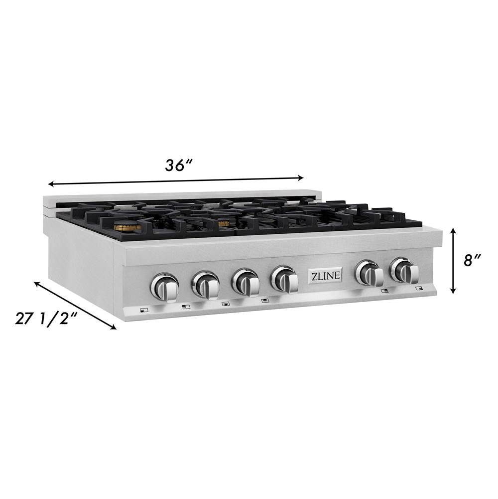 36'' Porcelain Gas Stovetop in DuraSnow Stainless Steel with 6 Gas Brass Burners