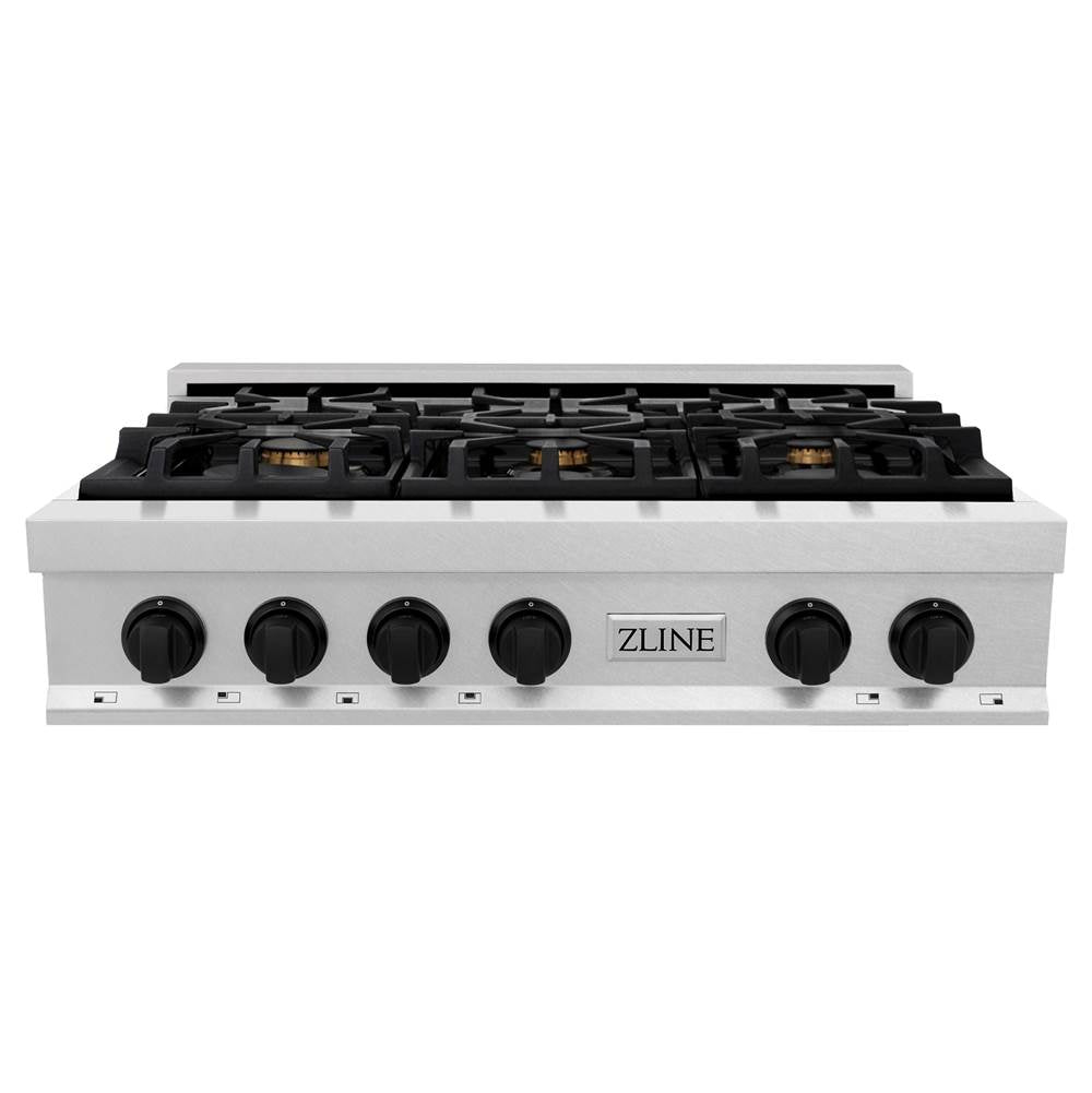 Autograph Edition 36'' Porcelain Rangetop with 6 Gas Burners in DuraSnow Stainless Steel and Champagne Bronze Accents