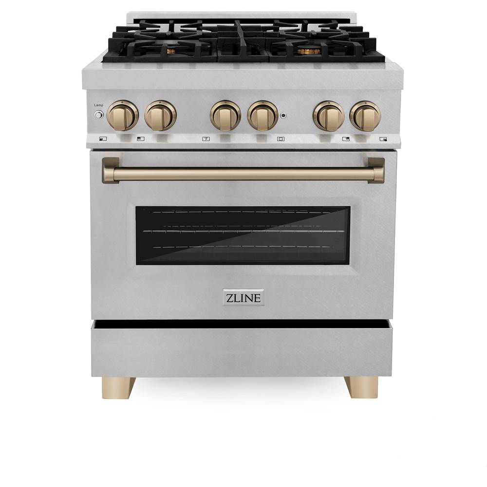Autograph Edition 30'' 4.0 cu.' Dual Fuel Range with Gas Stove and Electric Oven in DuraSnow Stainless Steel with Champagne Bronze Accents