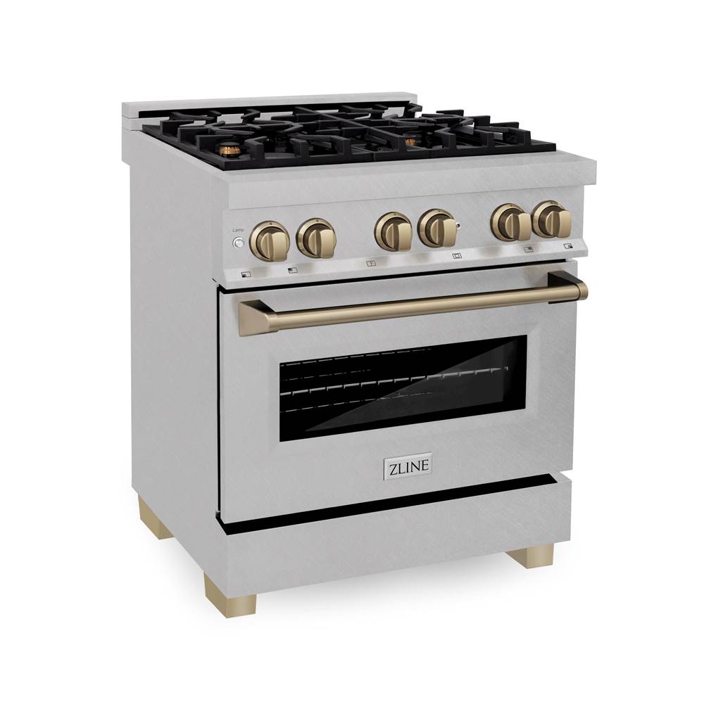 Z-Line - Autograph Edition 30'' 4.0 cu.' Dual Fuel Range with Gas Stove and Electric Oven in DuraSnow Stainless Steel with Champagne Bronze Accents - Champagne Bronze