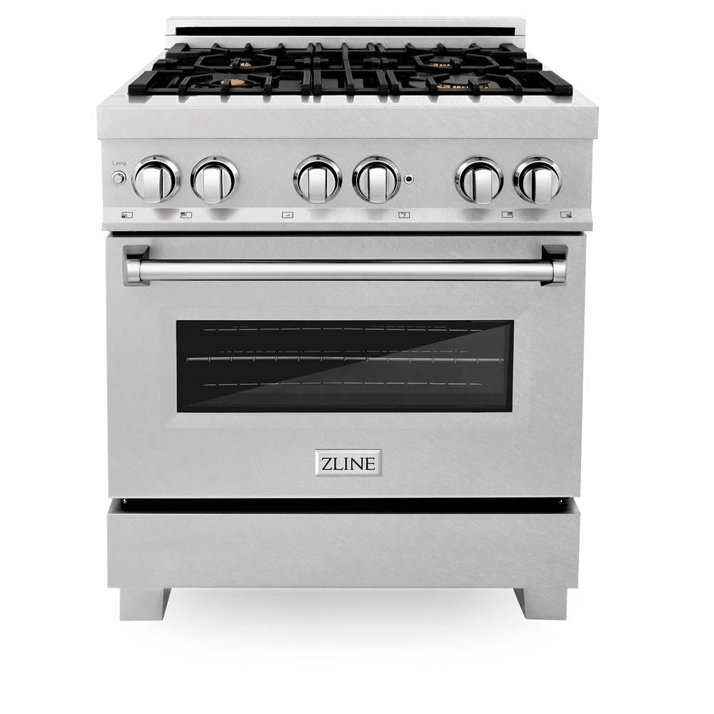 30'' 4.0 cu. ft. Electric Oven and Gas Cooktop Dual Fuel Range with Griddle and Brass Burners in Fingerprint Resistant Stainless