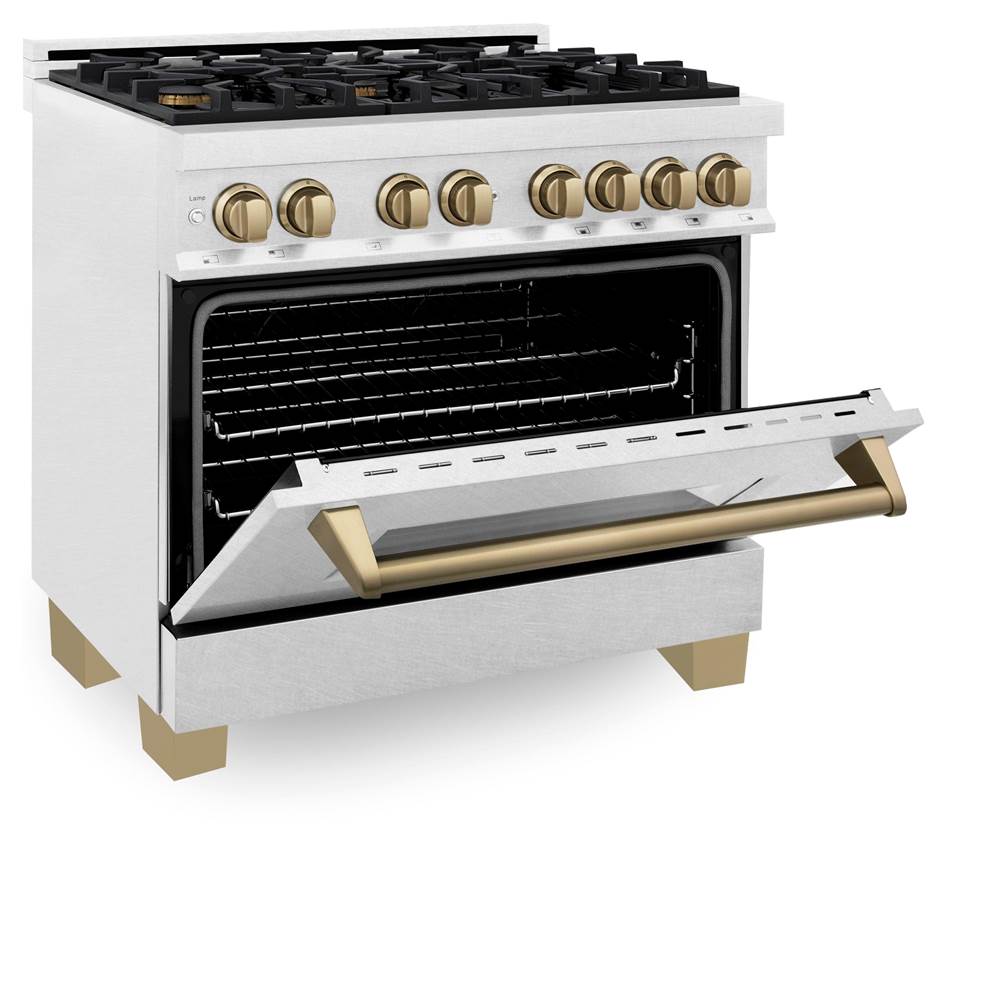 Autograph Edition 36'' 4.6 cu.' Dual Fuel Range with Gas Stove and Electric Oven in DuraSnow Stainless Steel with Champagne Bronze Accents