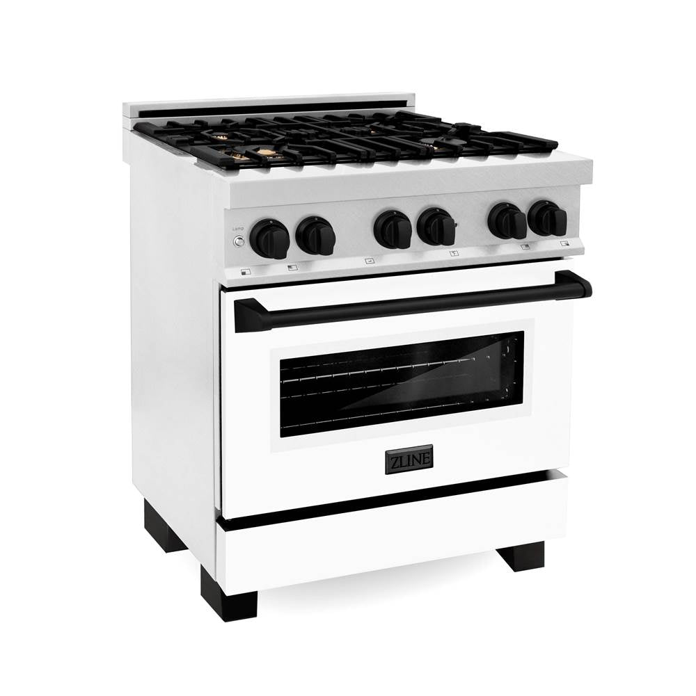 Z-Line - Autograph Edition 30'' 4.0 cu.' Dual Fuel Range with Gas Stove and Electric Oven in DuraSnow Stainless Steel with WM Door and MB Accents - Matte Black