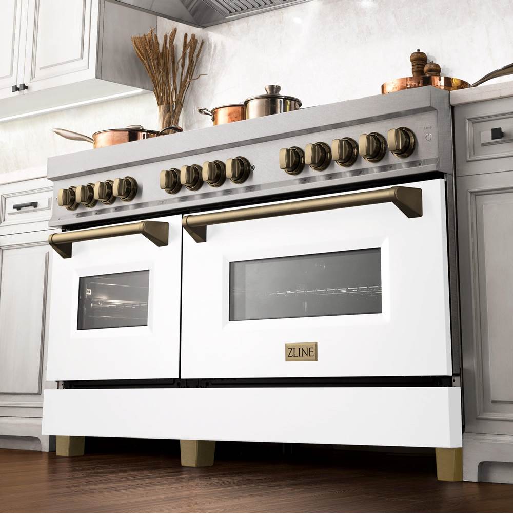 Autograph Edition 60'' 7.4 cu. ft. Dual Fuel Range with Gas Stove and Electric Oven in DuraSnow Stainless Steel with White Matte Door and Champagne Bronze Accents