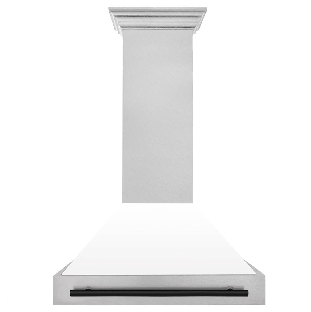 36'' Autograph Edition DuraSnow Stainless Steel Range Hood with White Matte Shell and Champagne Bronze Handle