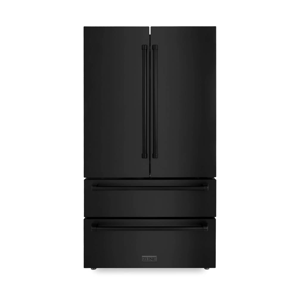 Z-Line - 36'' 22.5 cu. ft Freestanding French Door Refrigerator with Ice Maker in Fingerprint Resistant Black Stainless Steel