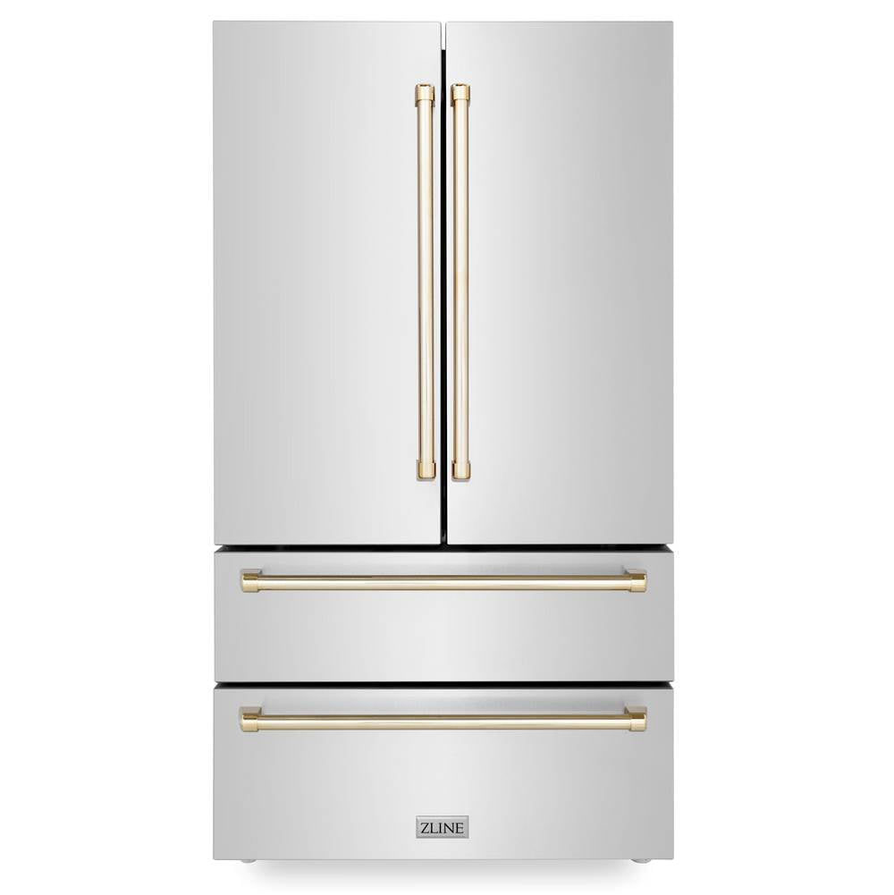 Z-Line - 36'' Autograph Edition 22.5 cu. ft Freestanding French Door Refrigerator with Ice Maker in Fingerprint Resistant Stainless Steel with Gold Accents (RFMZ-36-G)