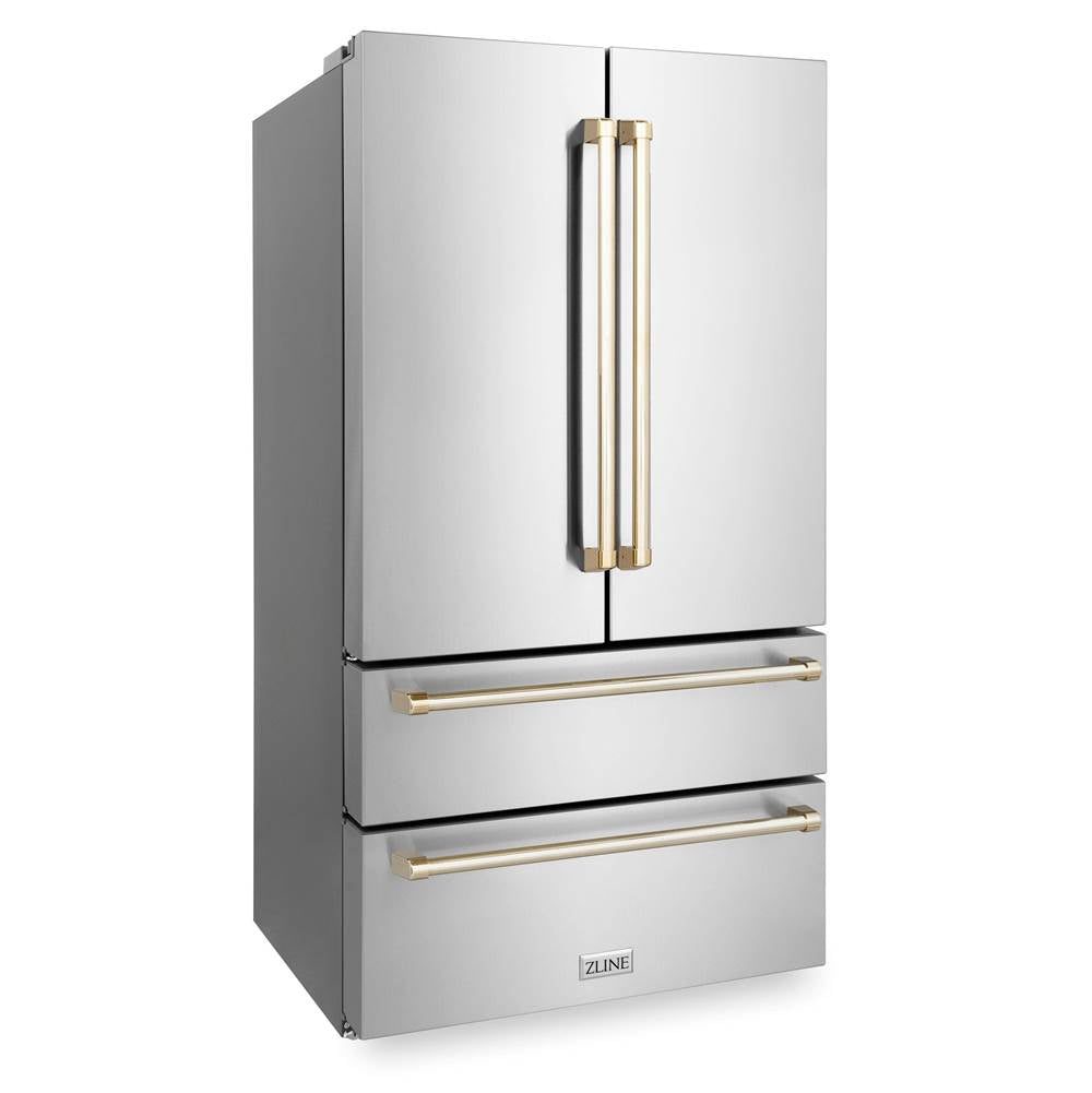 36'' Autograph Edition 22.5 cu. ft Freestanding French Door Refrigerator with Ice Maker in Fingerprint Resistant Stainless Steel with Gold Accents (RFMZ-36-G)